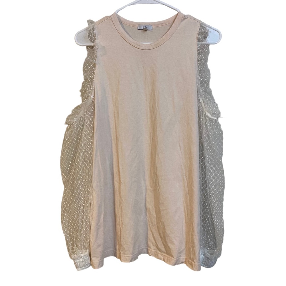 Clu Ruffle Lace Cold Shoulder Cotton Blouse Silk Band Mixed Media Women’s Size M